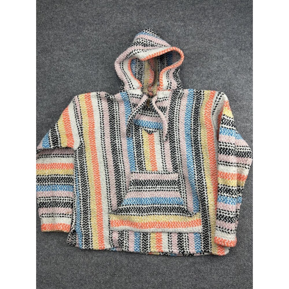 Earth Ragz Hoodie Pullover Mens Small‎ Baja Striped Mexican Sweater Retro